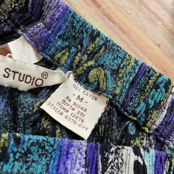 Patchwork Print Maxi Skirt 2pc Set with Top Crinkle Fabric Casual Studio - Picture 6 of 8